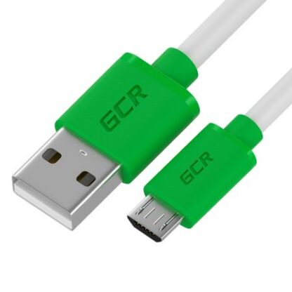 Кабель GCR QC MicroUSB быстрая зарядка 1 м (белый TPE, зеленые коннекторы) (GCR-52478)